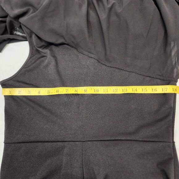 One-Shoulder Black Draped Jumpsuit with Flowing Maxi Overlay Size XXL - Picture 5 of 9
